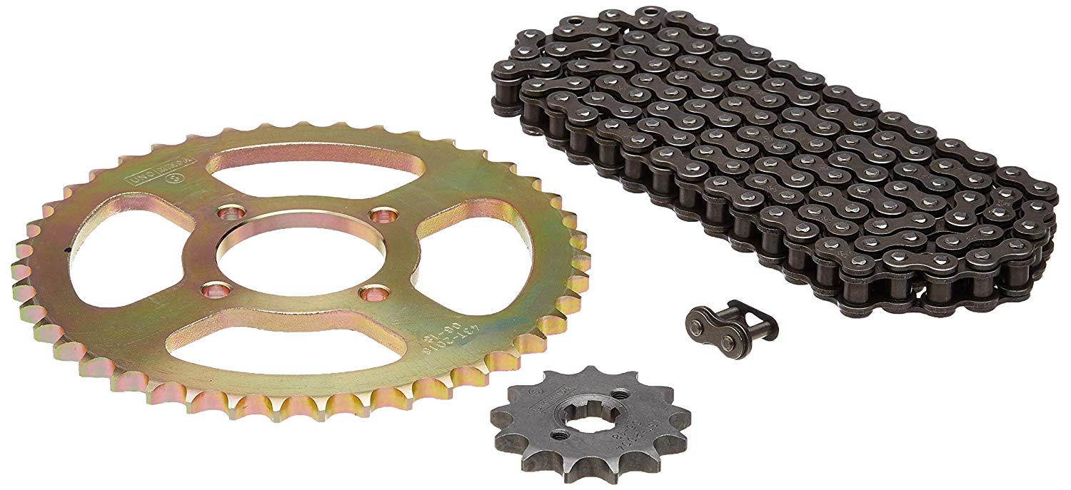 Uno Minda CH-2017 Quadra Rivet Chain & Alloy Steel Hardened Sprockets Chain & Sprocket Kit - R428 SIZE-106L / 13T / 43T(4H) For TVS Victor, Victor GL 